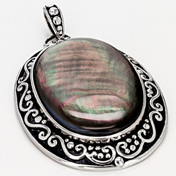 HUGE NEW Gray MOP Rhodium Enhancer Pendant - Picture 2 of 13